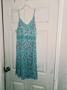 Turquoise Cherry Print Spaghetti Strap Sleep Dress